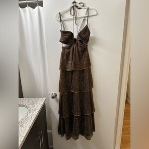 Line and dot gold bronze maxi gown size S